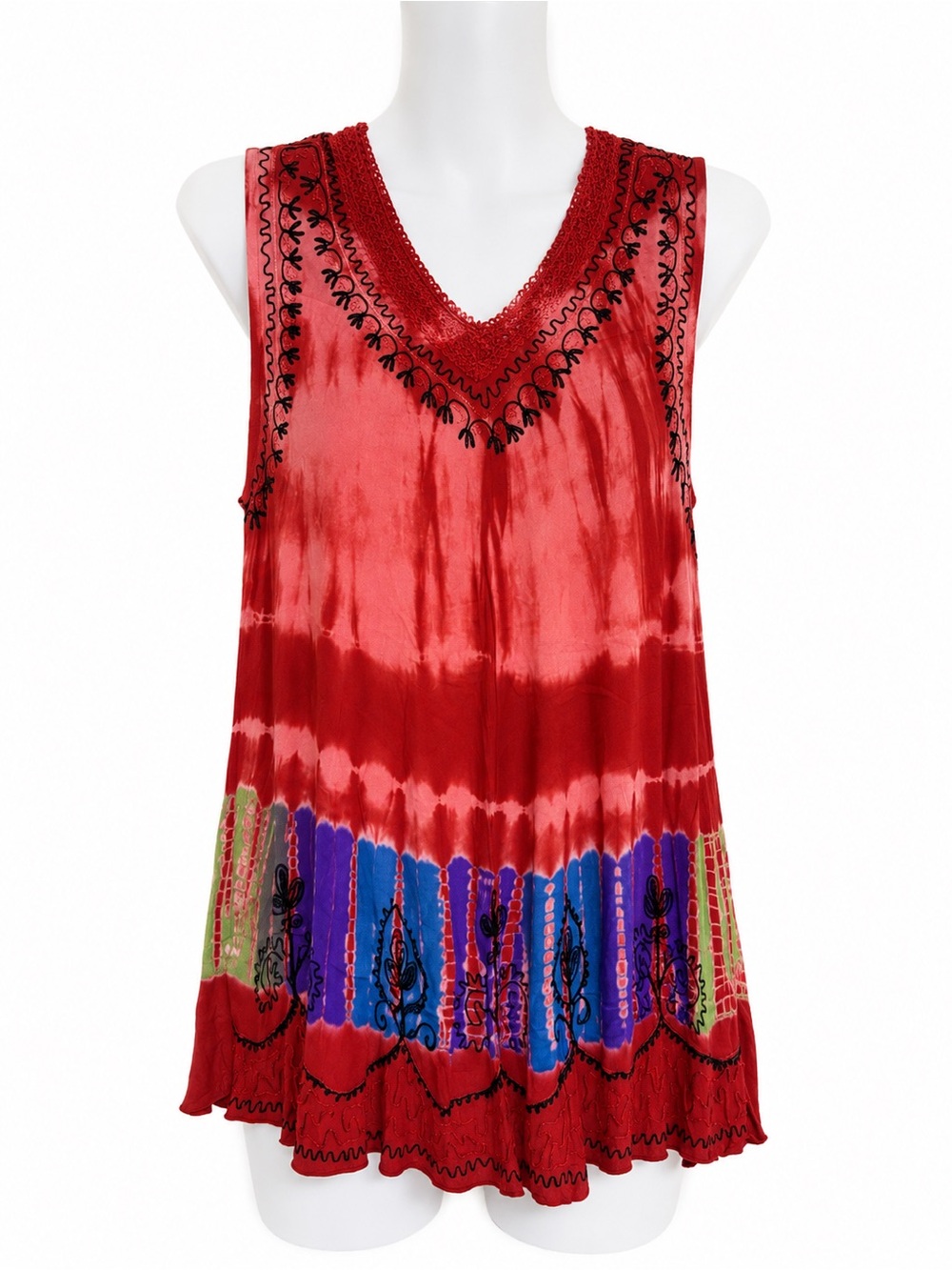🌺 Lungta Imports Tie-Dye Embroidered Rayon Tunic | NWOT | Fits 14/16 - Picture 2 of 4